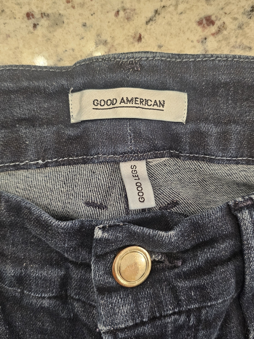 Good American Dark Denim Jeans with Gold Button
